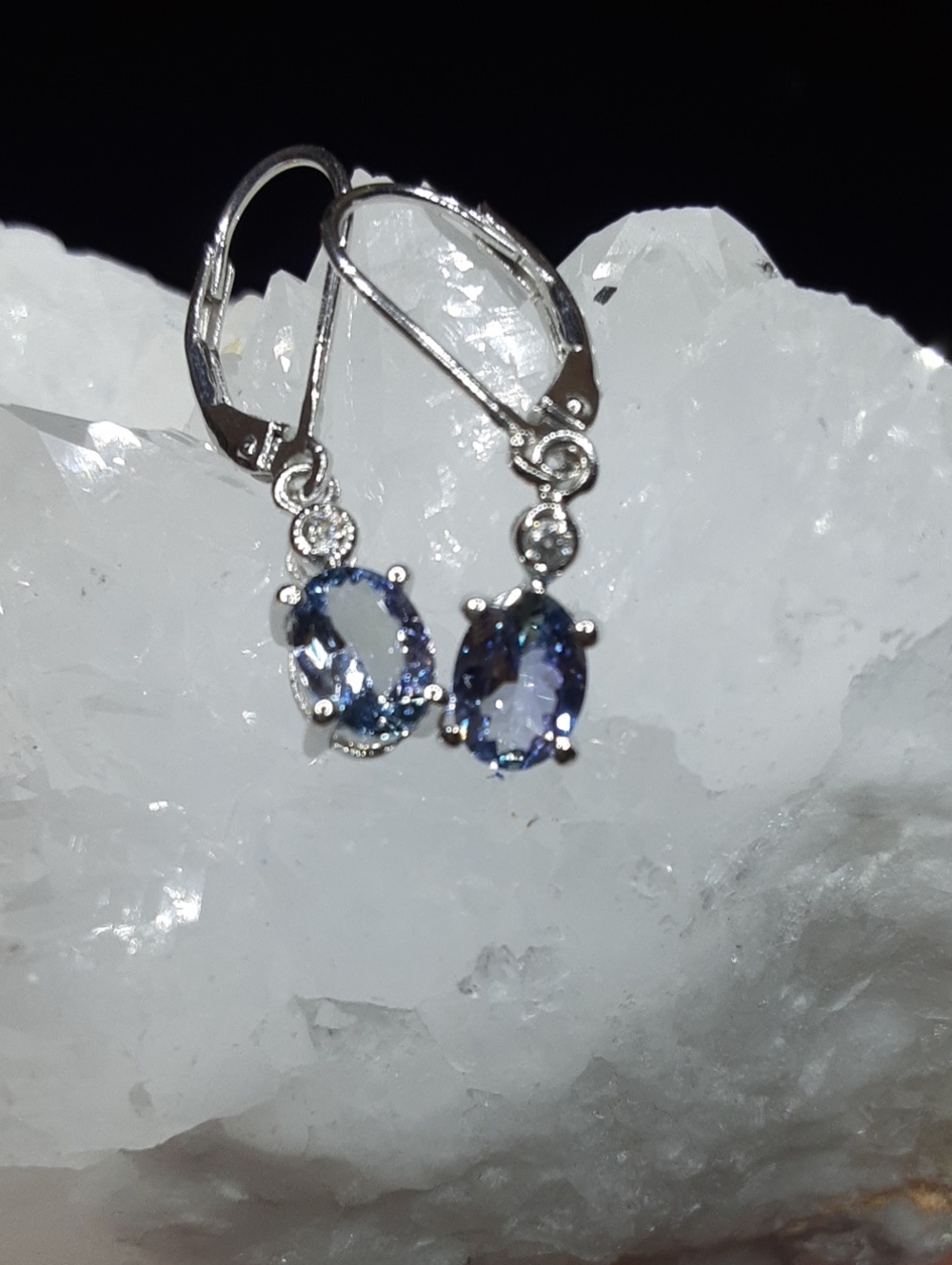 925 Peacock Tanzanite, White Zircon Drop Earrings. PRICE IS FIRM.